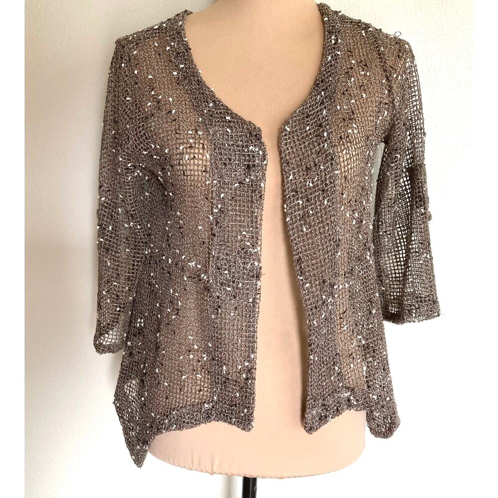 Nina Leonard Open Knit Bolero Cardigan Women S Mocha Brown Shrug Artsy MODIFIED